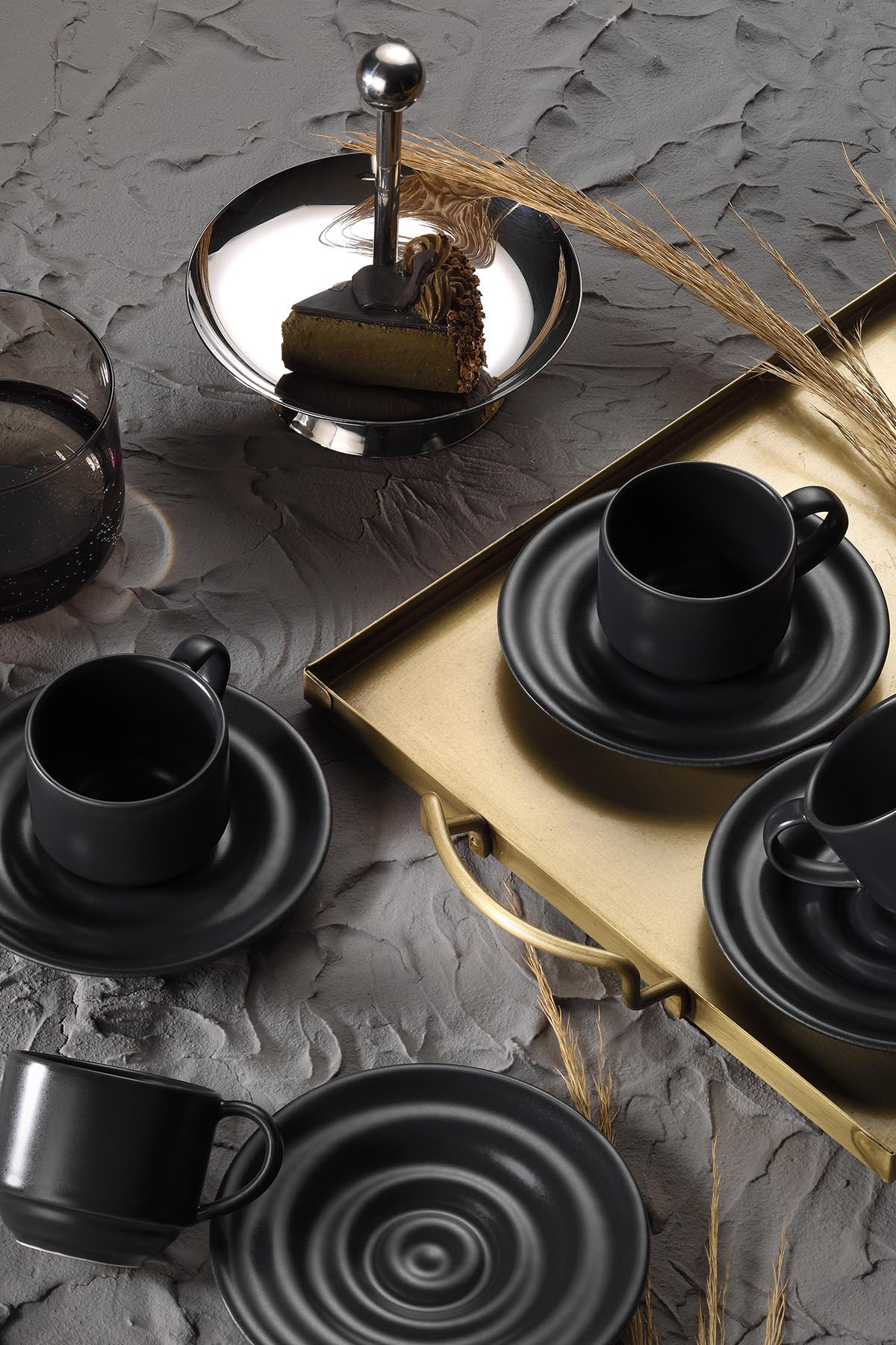 Aromatum Classique chic 12 pezzi set di caffè in porcellana grigio chiaro 