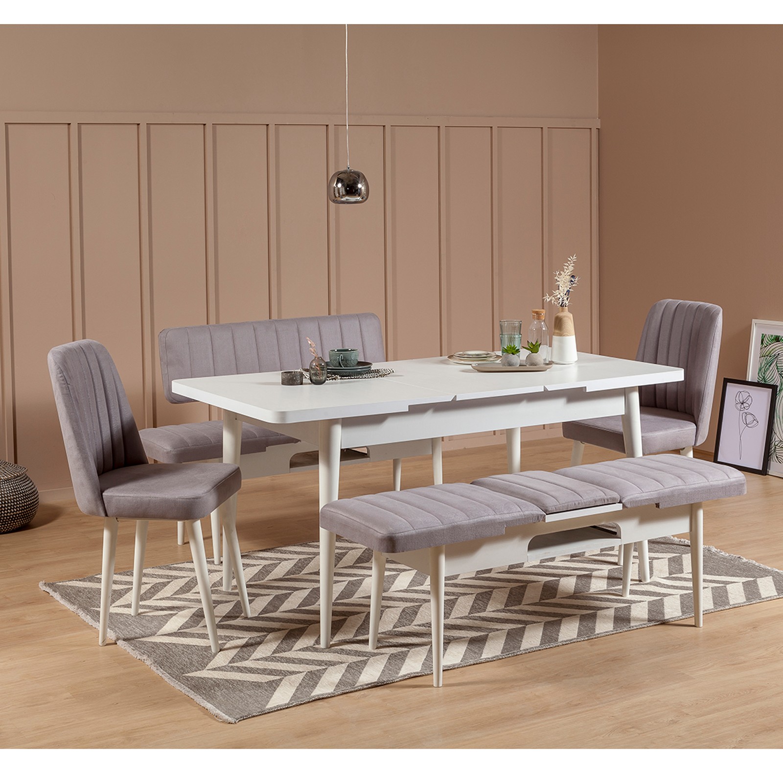 Malva 5-piece Extendable Table and Chair Set White and Lead Grey Melamine Panel