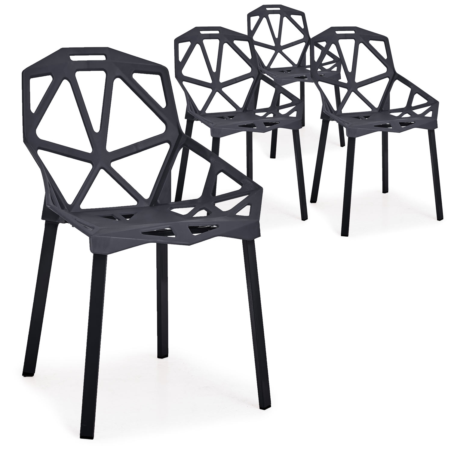 Lot de 4 chaises dossier toile d'araignée Spider Noir