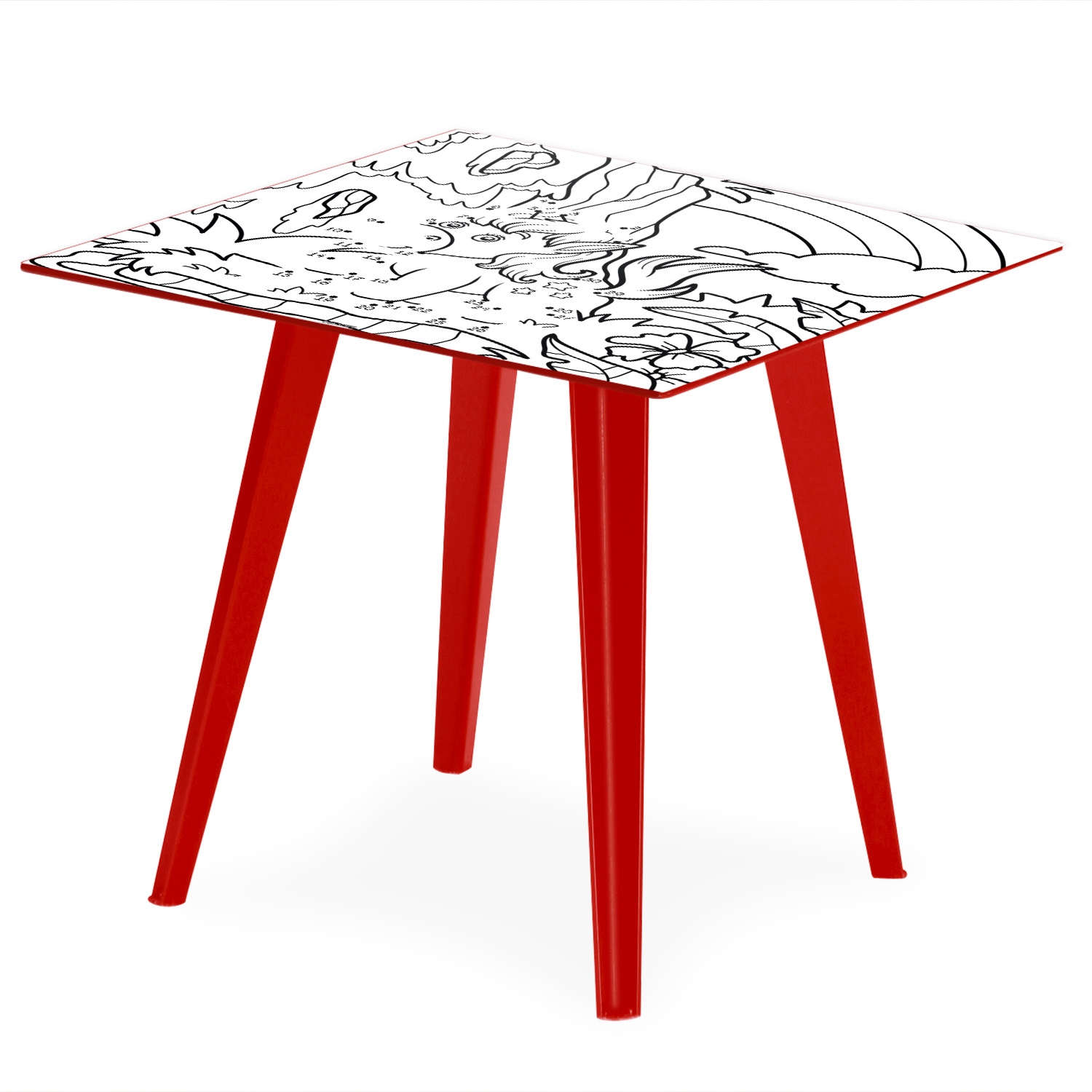 Tavolo d'appoggio magnetico quadrato da 40cm Bipolart Metallo Rosso con 3 Piani stile Kid
