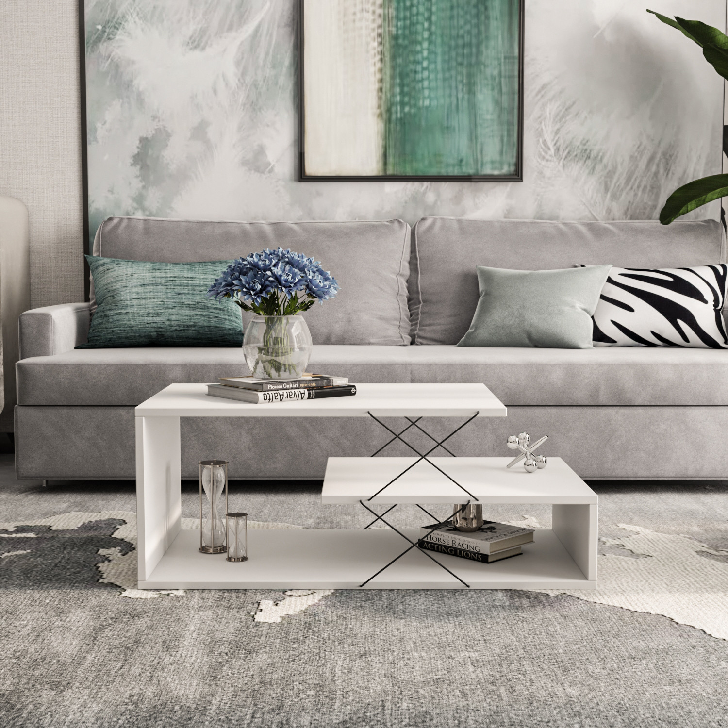 Tavolino di design Loiria Black and White a 3 piani