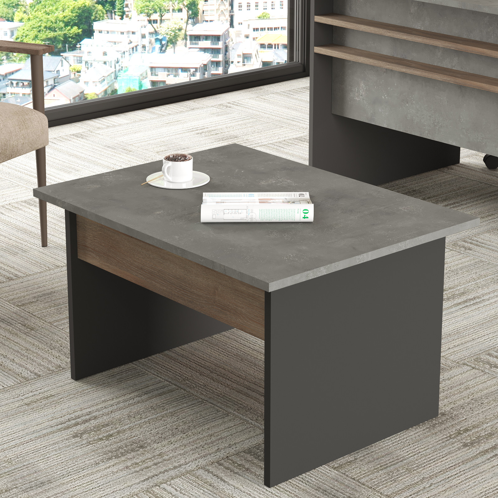 Tavolo da caffè Gunko 80x60cm in legno grigio e marrone