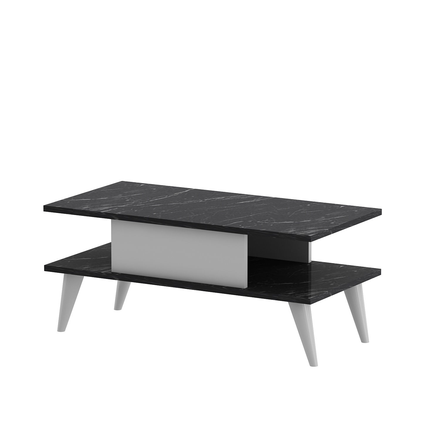 Carle Tavolino scandinavo L90xH40cm effetto marmo bianco e nero