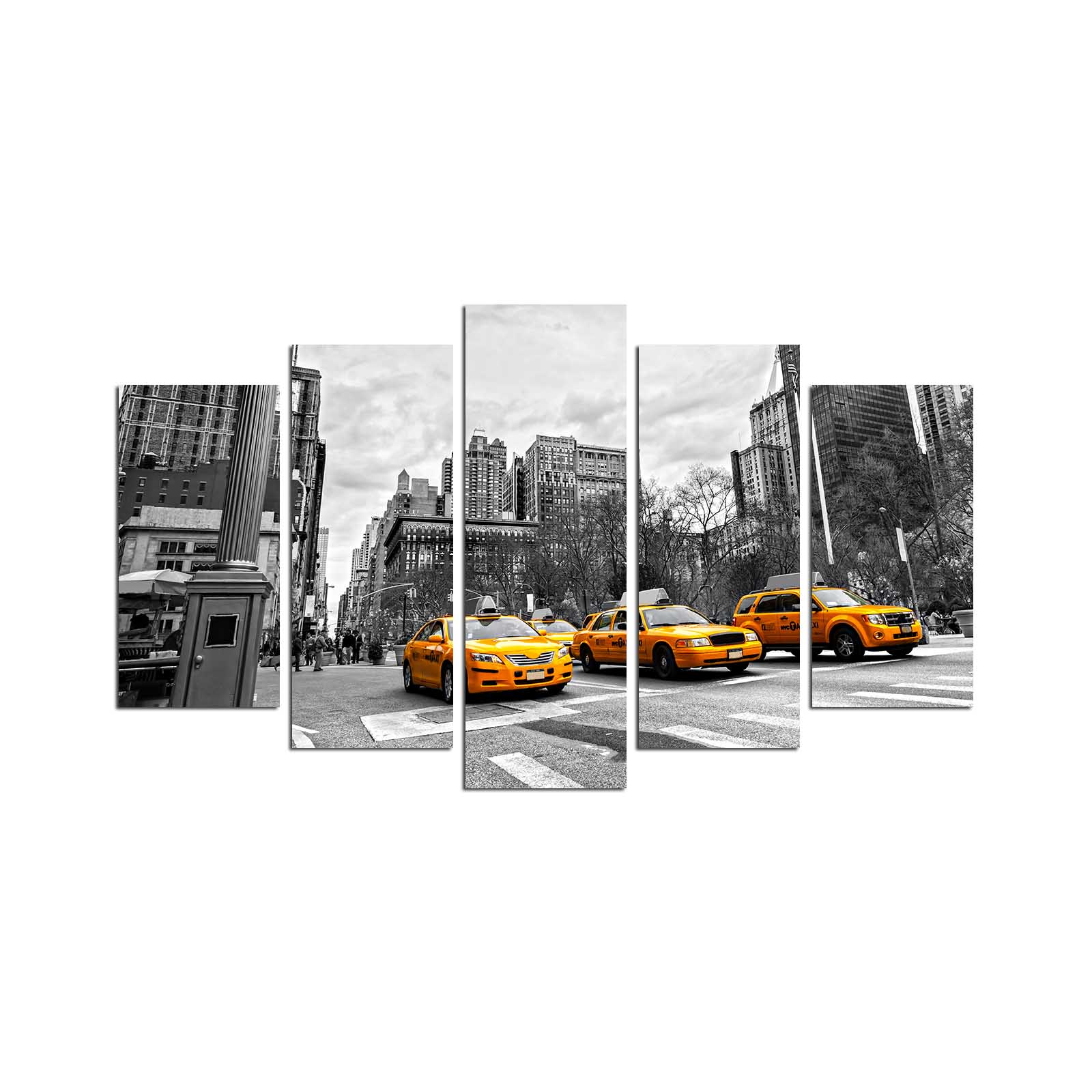 Pentaptych pittura New-York strada taxi Atos MDF Multicolore