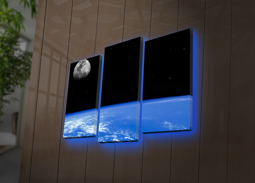 Trittico retroilluminato a LED Moon &amp; Earth Lucendi Suede canvas Wood Multicolore