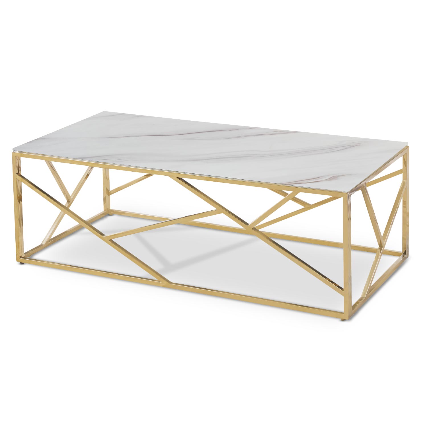 Tavolino Opéra in vetro effetto marmo e piedi oro