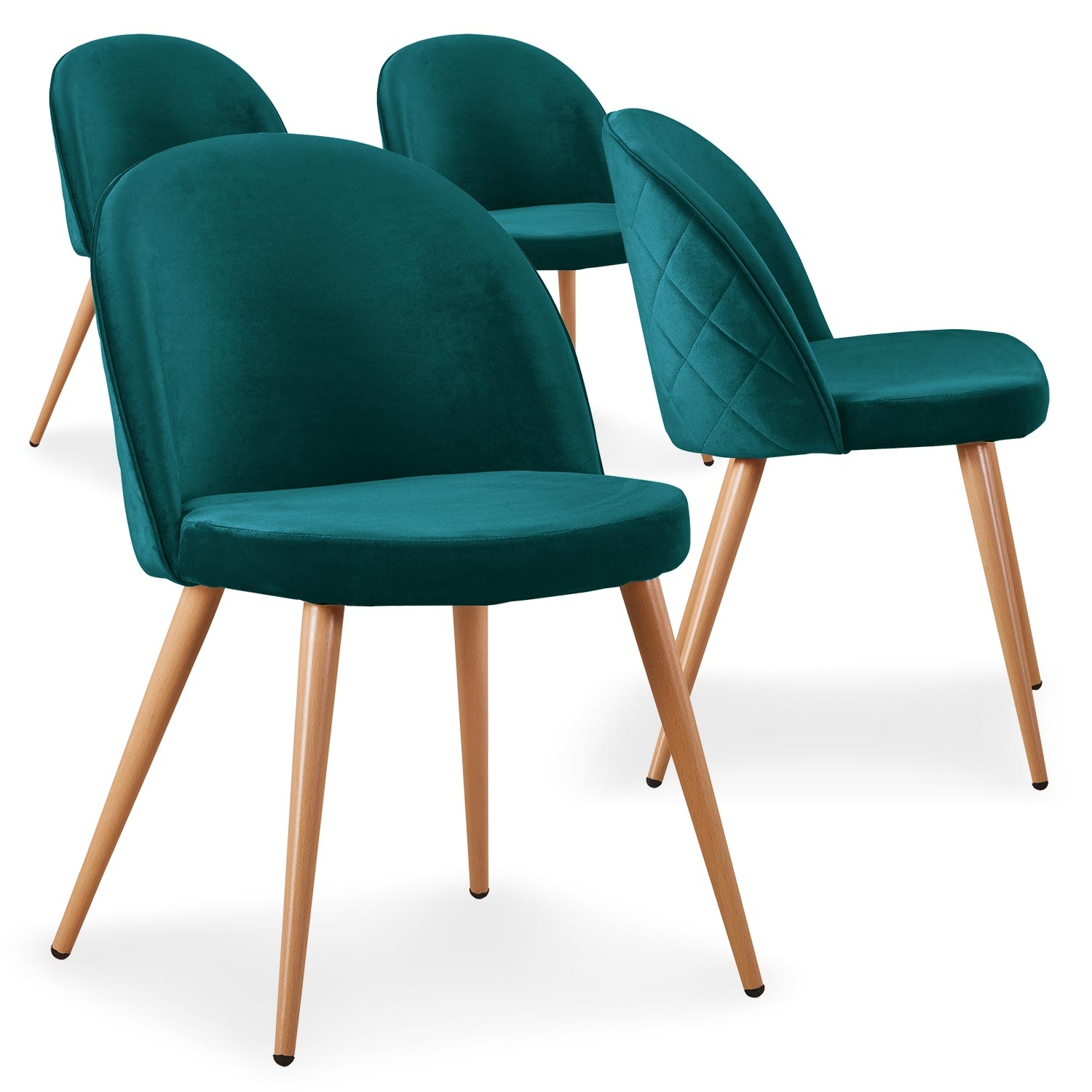 Set di 4 sedie scandinave Tartan in velluto verde